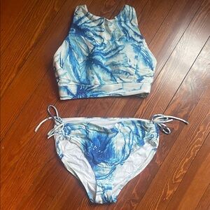 Women’s Calia Small Blue and White Tie-Dye / Watercolor Bikini Top and Bottom